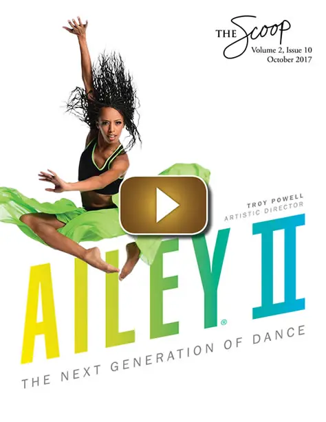 A dancer leaps gracefully in mid-air with vibrant colors and bold text.