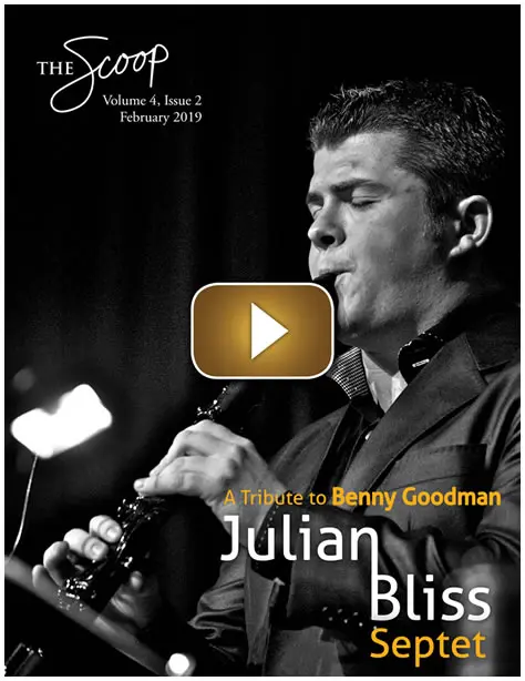 Julian Bliss playing clarinet in a black and white performance photo.