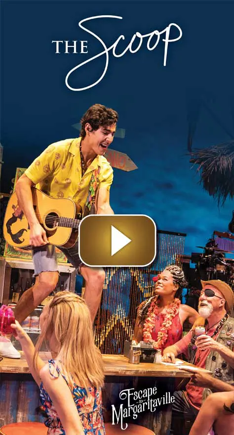 A lively musician plays guitar in a festive beach party setting.