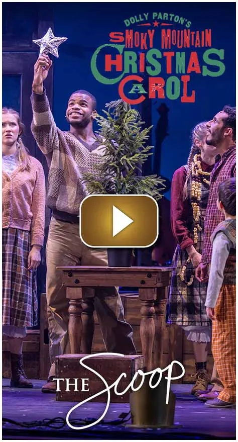 A theatrical scene with actors in costume around a small table.