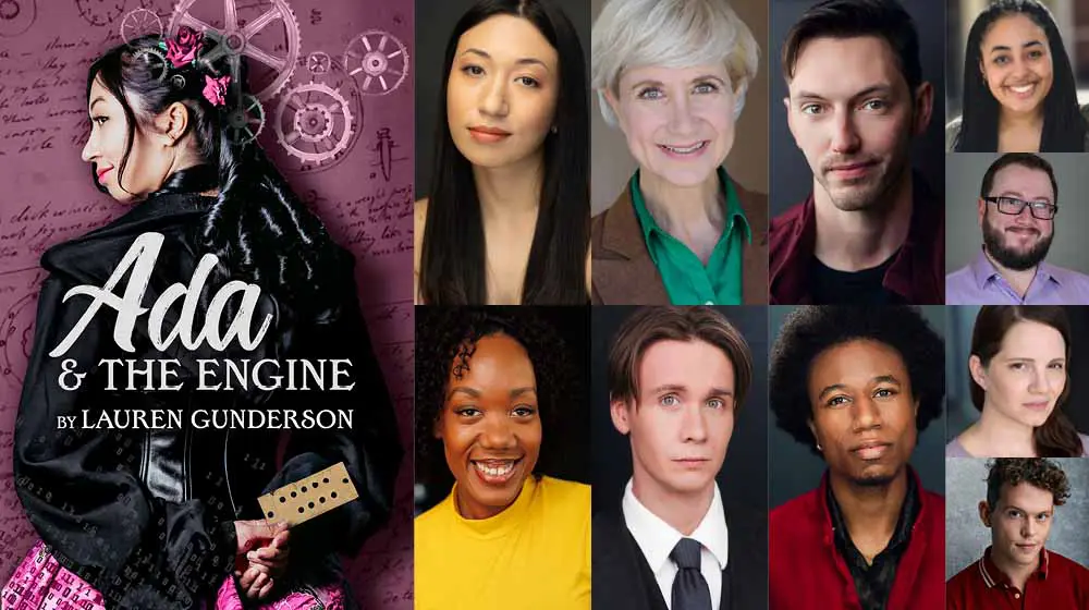 Collage of diverse actors with a theatrical theme and book cover.