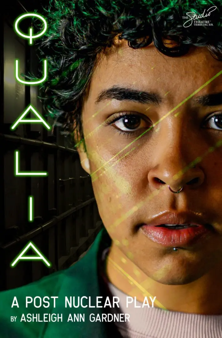 Close-up of face with neon green lines