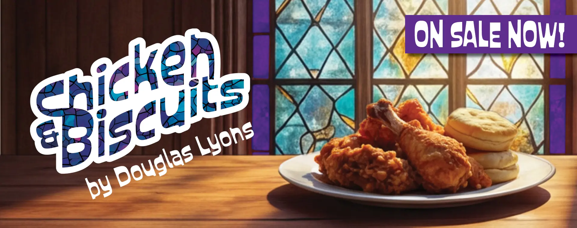 Plate of fried chicken and biscuits near window